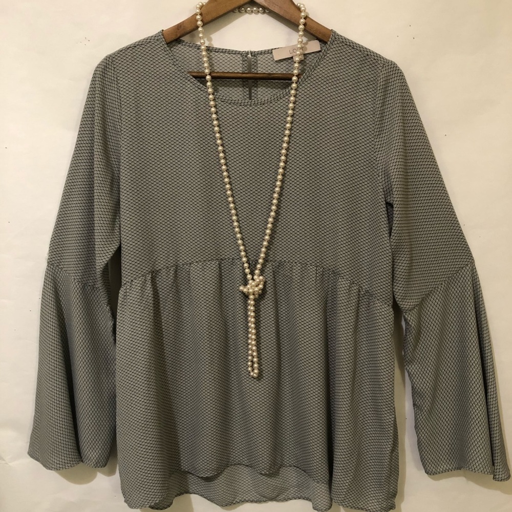 Loft Gray Bell Sleeve blouse Size S